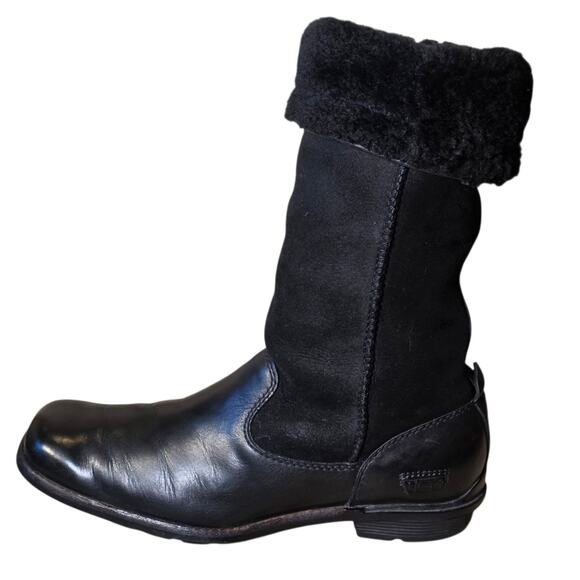 UGG Australia Black Leather & Suede Shearling Mid-Calf Boots Women’s 7.5 - Picture 7 of 11